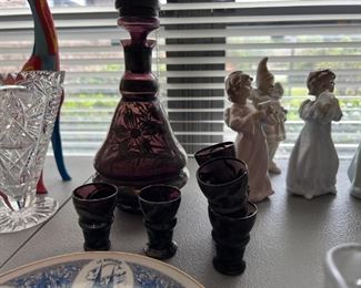 Amethyst and silver decanter set