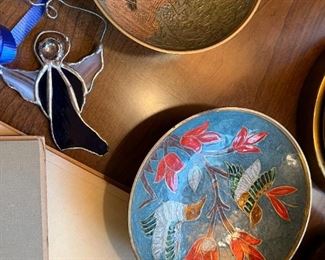 Enamel and brass dishes