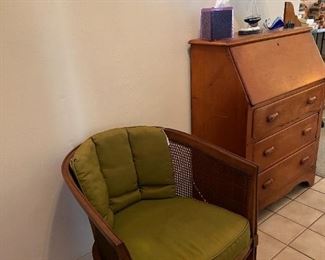 Nice Drop Front Desk, Caned chair