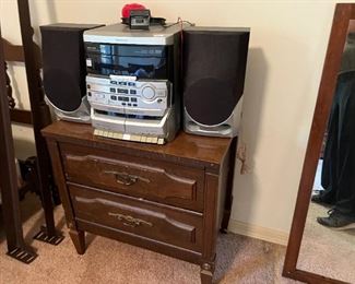 Old stereo and bedside table