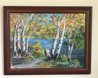Signed Wooded Landscape oil Canvas