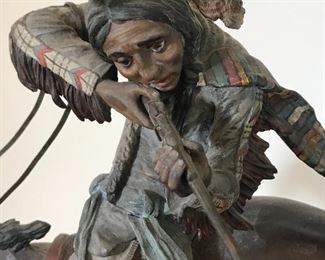 Carl Kauba (1865-1922) Native American on Horseback. Western Cold Painted Bronze