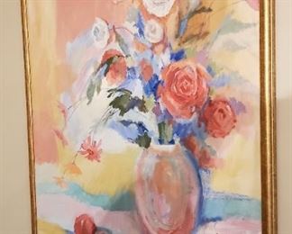 Anne Strand. Large floral stilllife. Oil painting