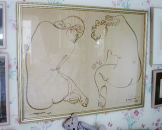 Two Jean Negulesco Drawings, both inscribed to Ms. Barbara Rush