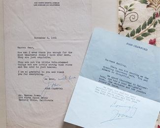 Personal Notes from Joan Crawford, signed  TWO SOLD, ONE REMAINS!