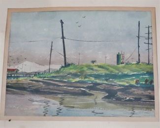 "Jersey Shore w/ Telephone Poles"  Orig. Watercolor