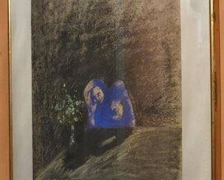 "Blue Figure" Orig. Pastel by Arthur Okamura, listed