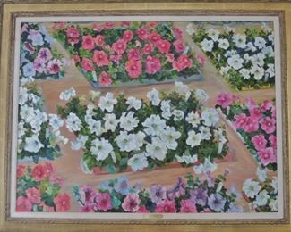 "Pansies" Orig. Oil by Janet Gaynor!  (Hugely popular Silent Screen Star, equally successful in sound pictures as well, retired from acting at the age of 33, and became a successful painter!