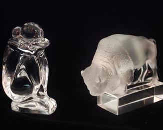 Baccarat Kneeling Figure with a Lalique Bison