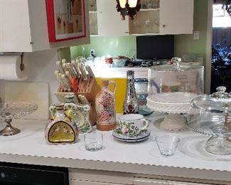Italian Pedestal Cake Plate w/ Dome; Glass Domed Cake Plate; Bohemian Flashed Bedside Carafe; Val St. Lambert Cake Plate; Mexican Carafes, etc.