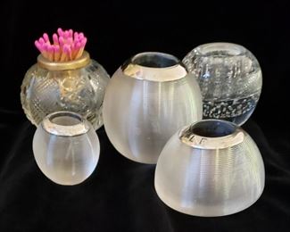 Collection of Antique Crystal Match Strikes, some with Sterling Rims