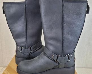 Black leather UGG boots