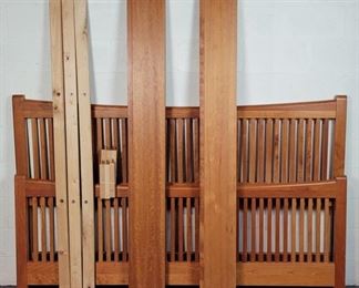 King size bed Handcrafted by Wood Castle LTD in Corvallis, Oregon 2003 - knowns as the "forever furniture" Solid Wood construction - Beautiful & Simple  Lightness showing on the Headboard faces the wall & the lightness on the foot board faces the mattress as intended.  King Bed Frame 78" x 80"
