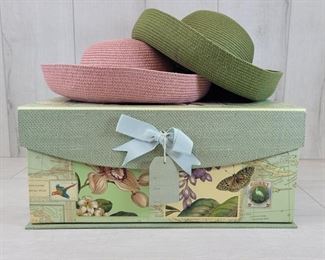 1 Green & 1 Pink Betmar New York Straw Hat. Also includes 1 Pamela Gladding Hat Box.