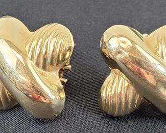 Vintage Gold Earrings Marked "14KT BN" - small indent seen on 1 earring as shown.