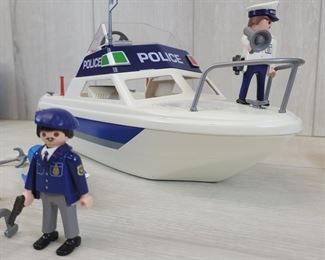 Vintage Playmobile 3190 Police Patrol Rescue Motor Boat and Jet Ski - with box