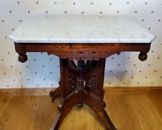 Antique Victorian marble top walnut parlor table