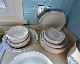 Corelle Dinnerware COUNTRY VIOLETS Blue Floral Red Dots