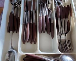 Ekco Eterna CANOE Stainless Flatware Faux Wood Handles MCM Epic