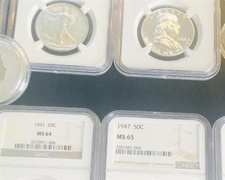 Graded Silver Coins U.S. Half Dollars 90% Silver 