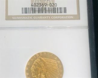 1911 Graded $5 Gold Piece Indian Head MS62