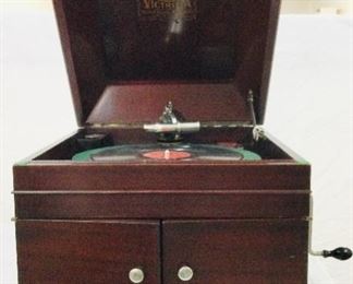 Working Table Top Victrola Record Player with 10 Albums in an album book 