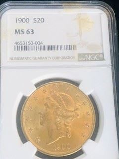 Graded MS 63  1900 $20 Gold Coin  