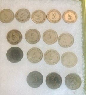 16 Antique German Coins 5 Pfennig lot Mixed Dates     1874-1919