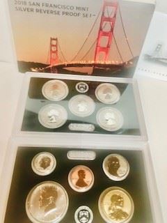There are 6 Sets of theses Silver Proof Sets . Each one is Mint . 50 th Anniversary of San Francisco Mint  . 2018 Reverse Silver Proof Set U.S Mint in Box COA 10 coins Silver Half  Dollar , Quarters , &  Dime