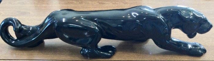 Mid Century Modern Royal Haeger Vintage Black Panther Prowling Ceramic Sculpture Emerald Eyes 23”