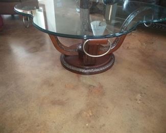 Glass & Wood Round Coffee Table $200