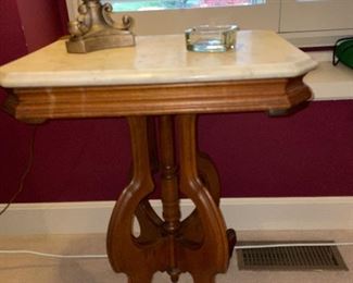 Walnut marble topped antique table