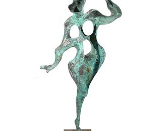 Lot 39 | DAVID BURT (AMERICAN, B. 1917), SCULPTURE | Abstract figure, Verdegris copper; On a square plinth; h. 78 w. 45 d. 15 in.