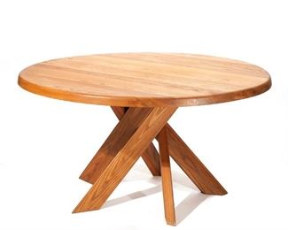 Lot 50 | PIERRE CHAPO T21D TABLE | c. 1960, elm, table underside with branded signature; h. 29 dia. 54-1/2 in.