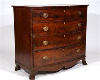 Lot 156 | AMERICAN/ENGLISH EARLY 19TH C. BOW FRONT CHEST | Having four full-width graduated drawers over French feet; h. 39 w. 43-1/2 d. 22 in.