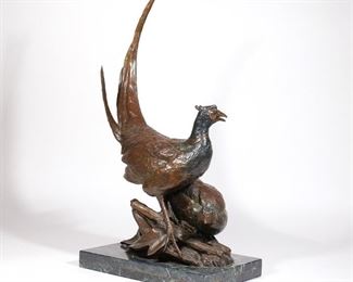 Lot 233 | WALTER MATIA (AMERICAN, B. 1953) | Pair of pheasants, 1998
Bronze
Signed and dated '89, ed. 21/24, on a green marble base
h. 26-1/2 w. 14-1/2 d. 9-3/4 in.