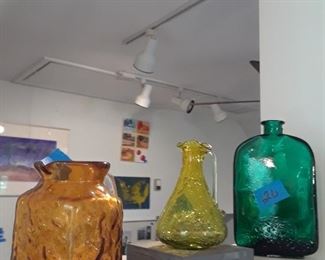 Hand-blown bottles in various colors