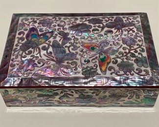 Item 91:  Korean Nejeonchilgi Mother of Pearl Inlay Box with Butterfly Pattern - 3" x 1.5":  $28
