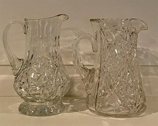 Item 134:  (2) Pressed glass crystal pitchers:  $28/Each