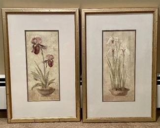 Item 144:  Pair of flower prints, purple orchid and white iris - 13.25" x 20.5": $125 for pair