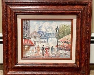 Item 145:  Vintage Caroline Burnett Oil Painting Depicting City Scene, Signed & Framed - 17.5" x 15.5": $125
