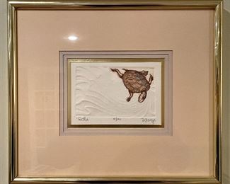 Item 151:  Multi-colored etching  of turtle with embossing by Robert “Rosey” Rosenthal - 15" x 30": $85