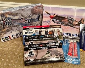 Item 159:  Lot of Kit airplanes, paint, glue & brushes:  $48