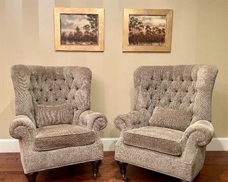 Item 16:  1 left!! Tufted Barrel Oversized Armchairs - 38.5"l x 26"w x 47"h:  $525  (paintings are NFS)