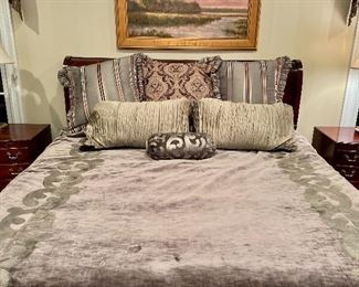 Item 176:  Custom painted velour king bedspread & pillows: $325