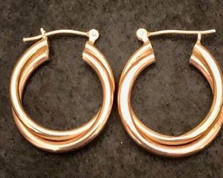 Item 186:  14K gold earrings, double hoop: $95