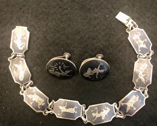 Item 214:  Vintage Siam Silver Bracelet and Earrings, made in Spain: $35 for set
