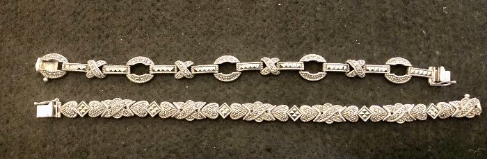 Item 215:  Sterling Silver and Marcasite Bracelet, X and O: $58                                                                                                       Item 216:  Sterling Silver and Marcasite Bracelet, (Bottom): $58