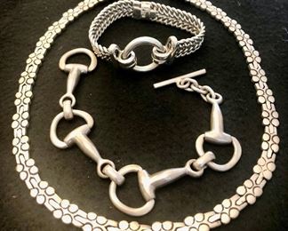 Item 217:  Sterling vintage link necklace, 17" long from Mexico: $75 (SOLD)                                                                                                           Item 218:  Heavy link sterling bracelet: $65 (SOLD)                                             Item 219:  Wheat Link Sterling Bracelet: $65 (SOLD)