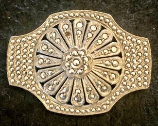 Item 223:  Vintage Sterling and Marcasite Brooch (missing one stone): $18